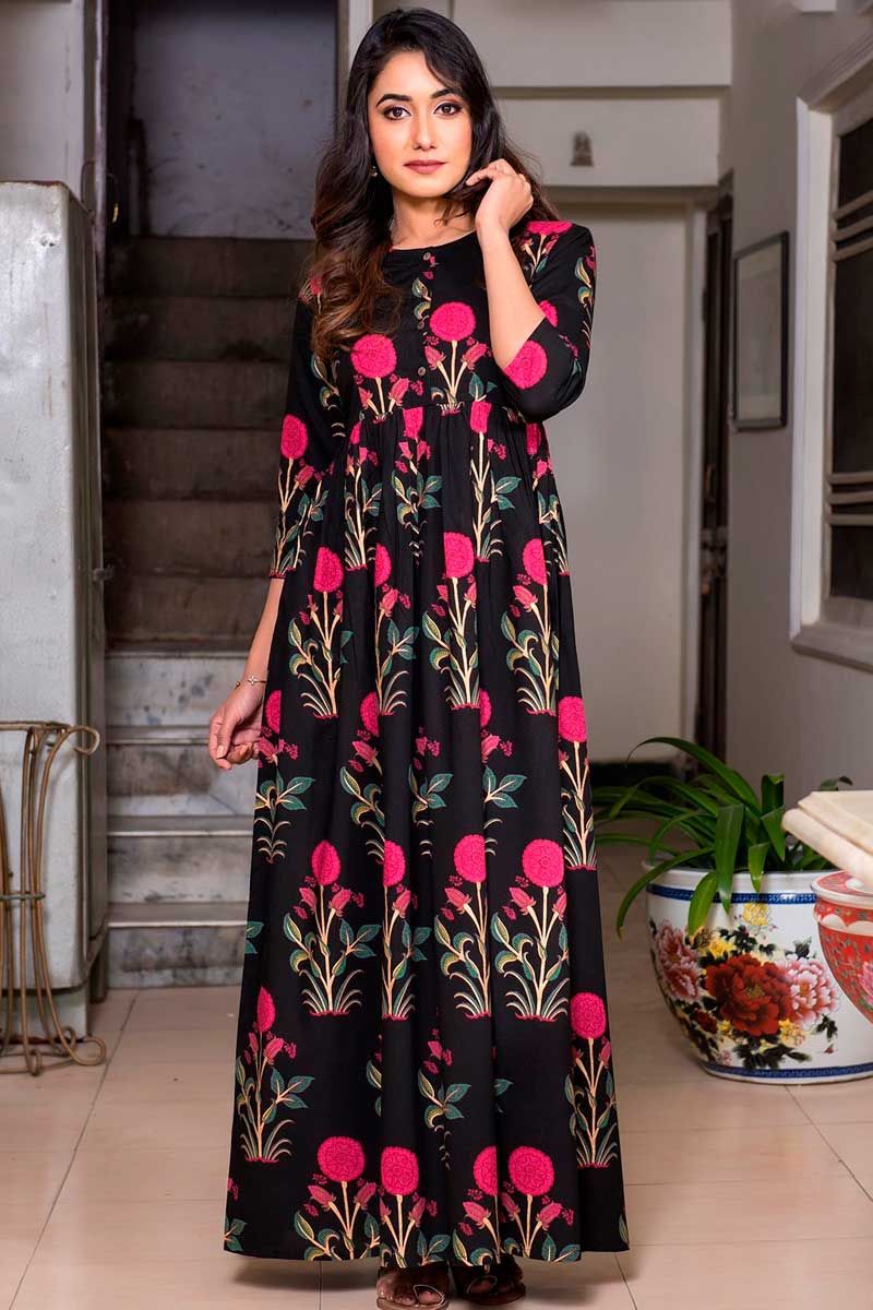 Trendy Red Colored Party Wear Jacquard pure cotton Gown