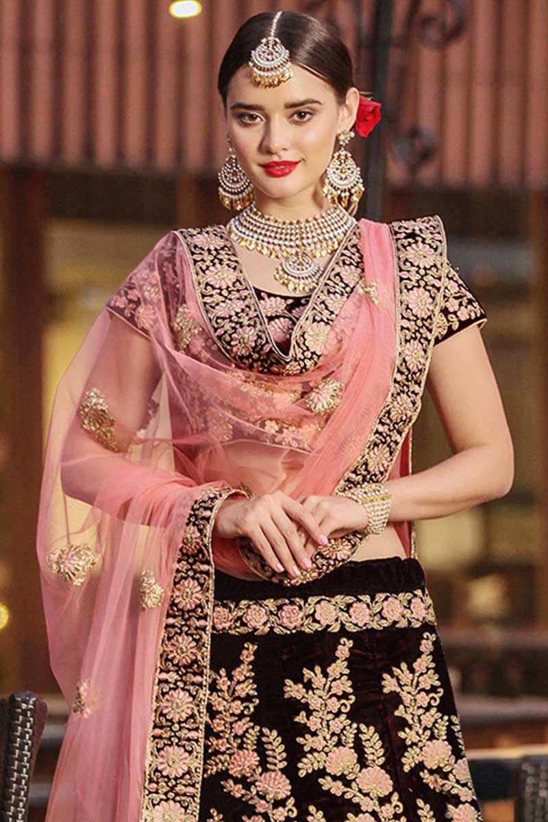 Buy Maroon Velvet Dori Trendy Designer Wedding Lehenga Choli Online : India  - Lehenga