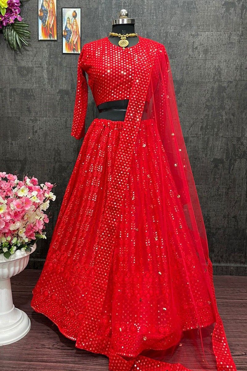 Buy Pure Butterfly Net Red Lehenga - Sequins Work Lehenga Choli – Empress  Clothing