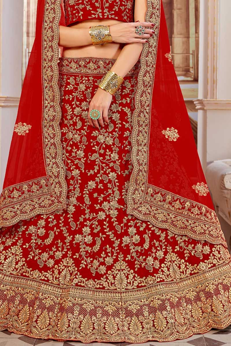 Modern Red Color Velvet Attractive Designer Embroidery Lehenga Choli For  Bridals at Best Price in Surat | Agrawal's Distribution Centre.