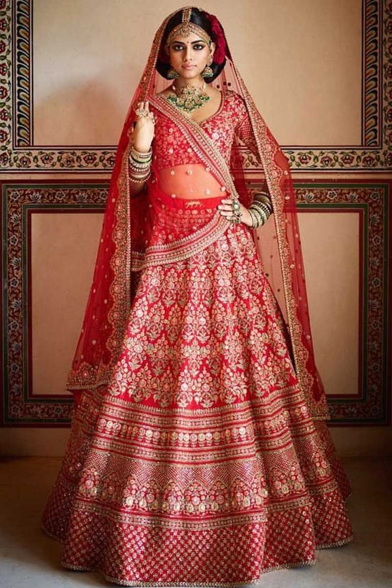 Buy Red Lehenga And Blouse Silk Chanderi Surkh Anardana Bridal Set For  Women by SHIKHAR SHARMA Online at Aza Fashions.