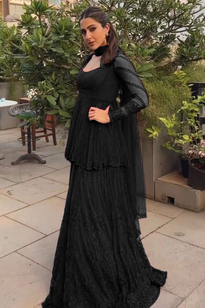 sara ali khan wear black palazzo salwar suit fj301772