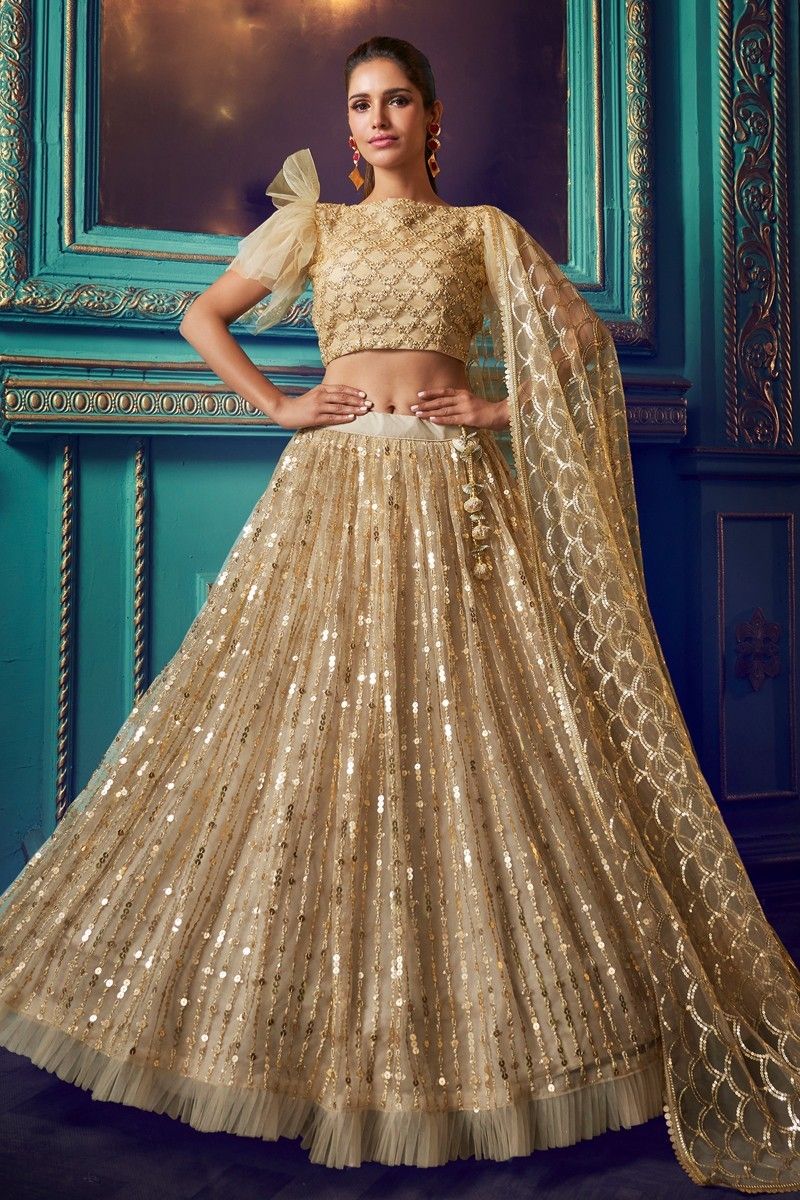 Buy Brown Net Hand Embroidery Sequin V Birds And Floral Bridal Lehenga Set  For Women by mehar Online at Aza Fashions.