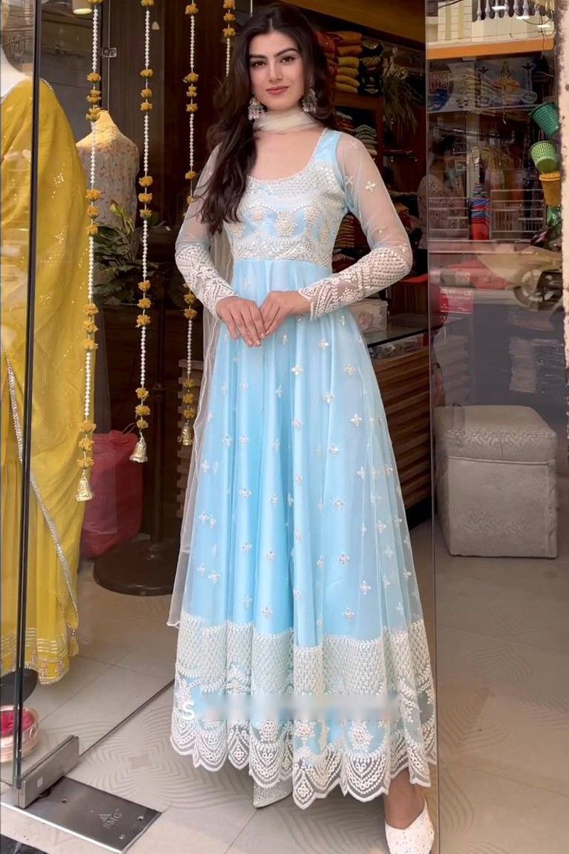 Buy online Light Blue Embroidered Anarkali Semi-stitched Suit Set from Suits  & Dress material for Women by Shimeroo Fashion for ₹4299 at 56% off | 2024  Limeroad.com