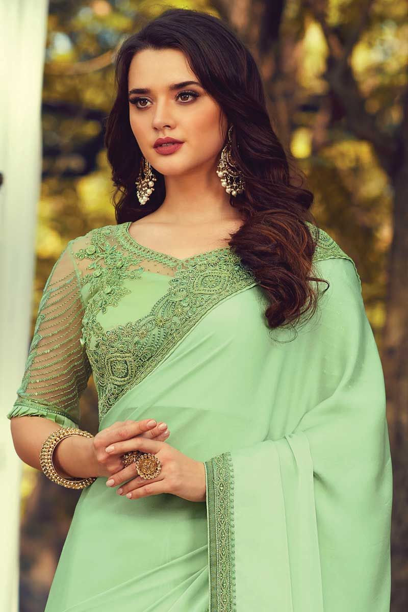 Shop Pista Green Art Silk Embroidered Saree Wedding Wear Party Wear Online  at Best Price | Cbazaar