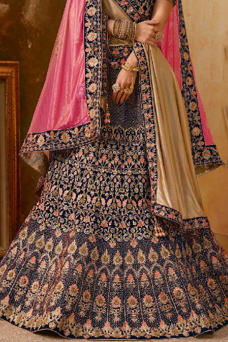 Multicolor Velvet Lehenga for Sangeet NIHAL | Latest bridal lehenga, Velvet  lehenga, Indian wedding outfits