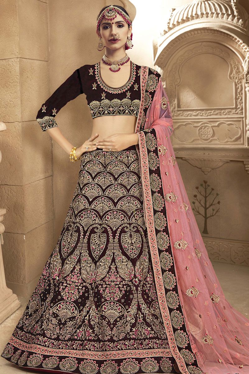 Wine color velvet wedding lehenga choli 1105 | Bridal lehenga online,  Latest bridal lehenga, Indian fashion dresses