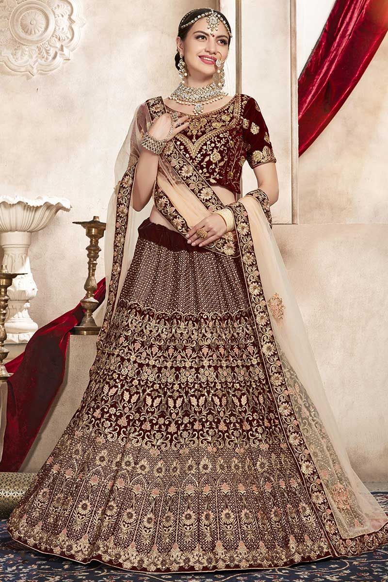 A73 Dark Maroon New Bridal Wear Velvet Lehenga Choli in Rohtak at best  price by Retail Market Surat - Justdial