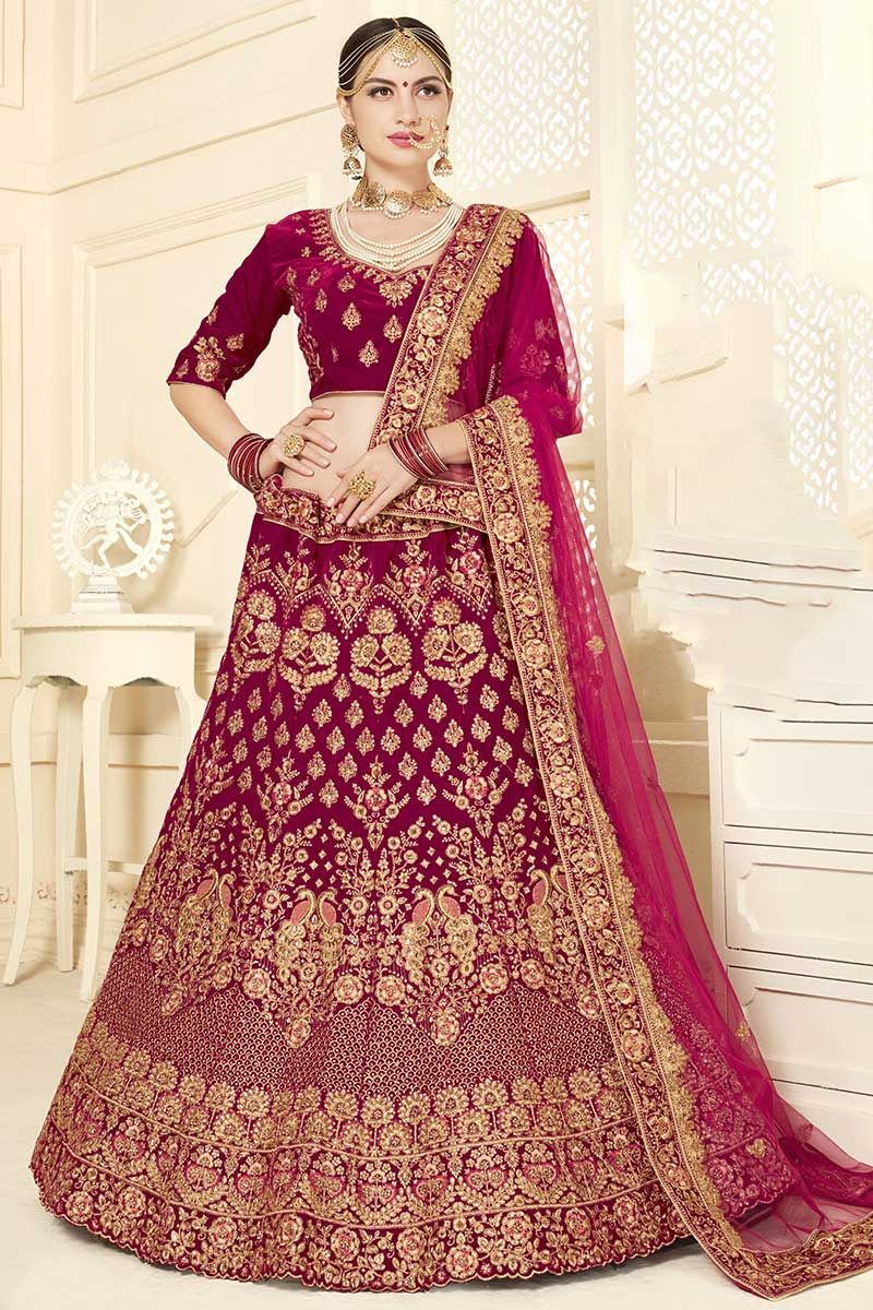Alternate Rani Pink Velvet Kali work and Fancy embroidered Lehenga choli  with double dupatta at Rs 12999 in Surat