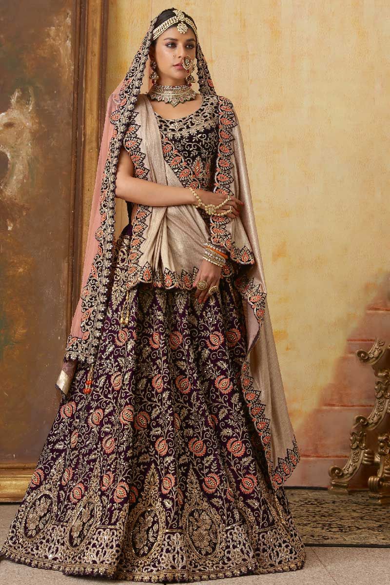 Buy Pink and wine color bridal lehenga in UK, USA and Canada