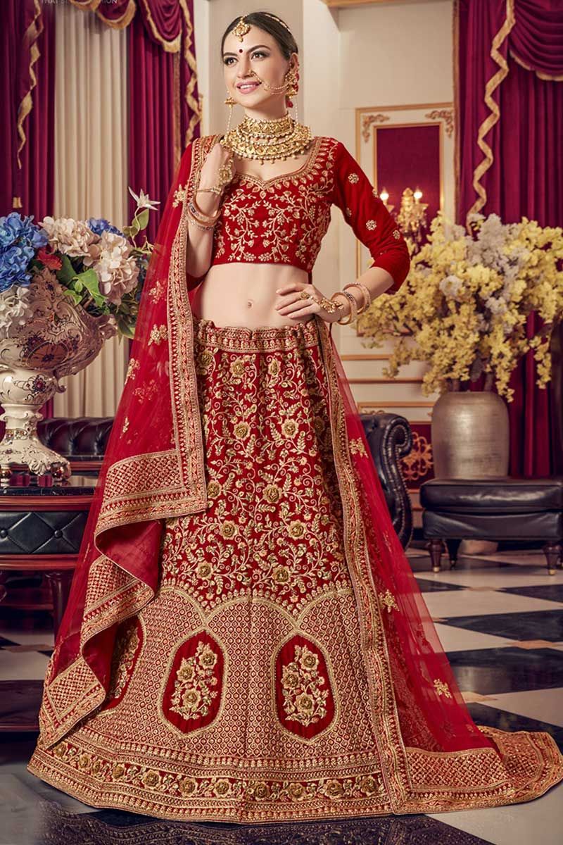 velvet elegant blouse designs for red bridal lehenga fj11246 01