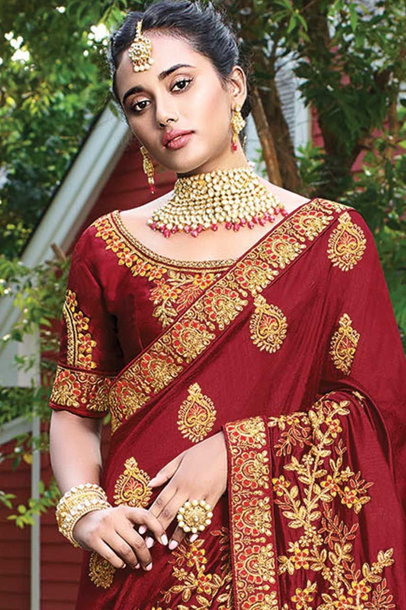 Buy Maroon Ravishing Designer Wedding Wear Sari | Wedding Sarees