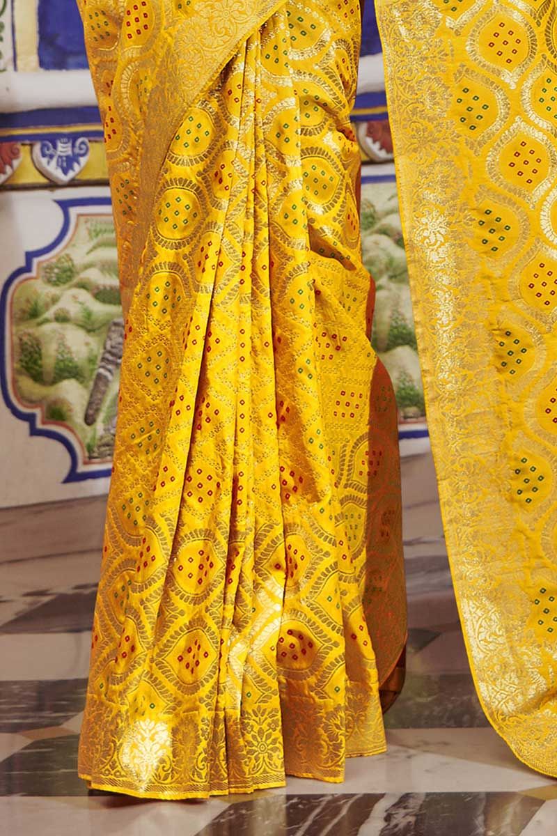 Haldi Yellow Handloom Silk Saree with Zari Work - Monastoor