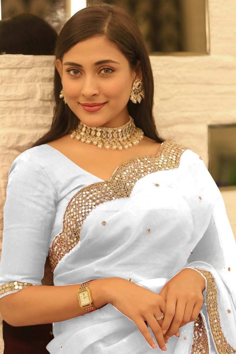 Stunning actress Navya Swamy wearing pearl white color mirror work lehenga  and blouse with… | White blouse designs, Stylish blouse design, Mirror work  blouse design