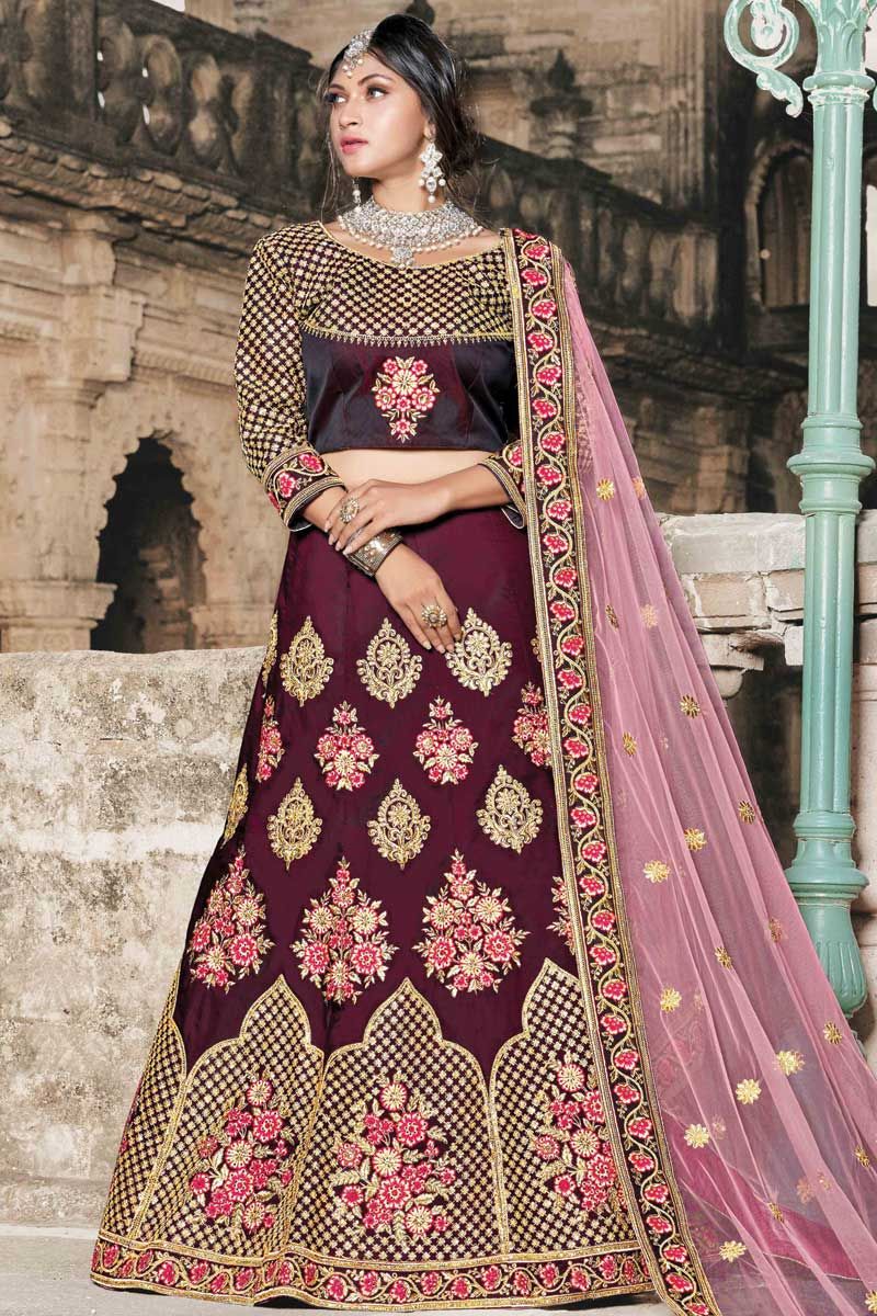 Buy Maroon Embellished Bridal Lehenga Online in India @Mohey - Mohey for  Women