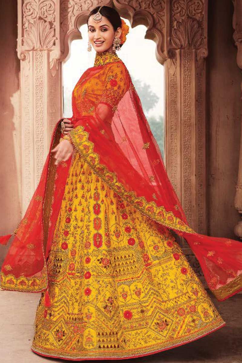 Georgette Machine Yellow Coloured Embroidery Work Lehenga Choli at Rs 1829  in Surat