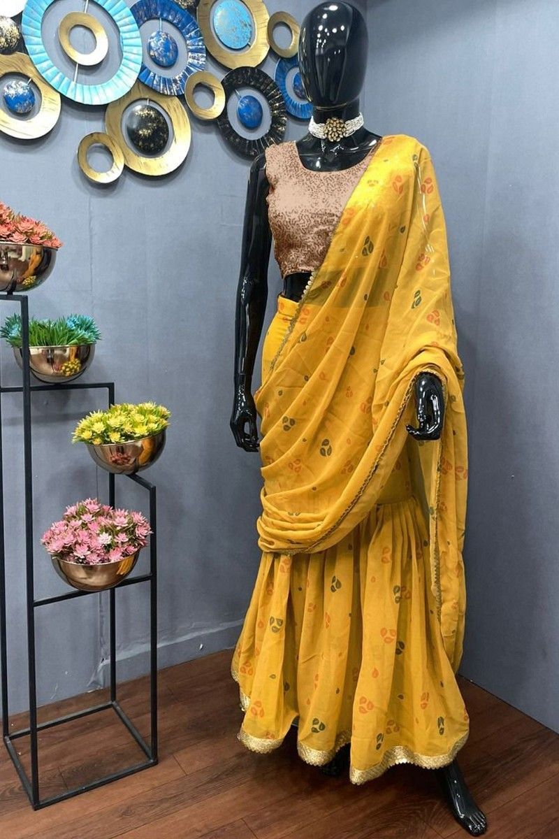 Womens Inaya Yellow Silk Lehenga Saree – shoprah