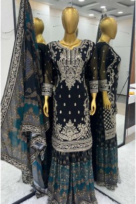 Black Color Faux Georgett Weeding Wear Sequence Work With Full Sleeve