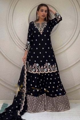 Black Color Heavy Chinon Silk Party Wear Stitched Sharara Suit