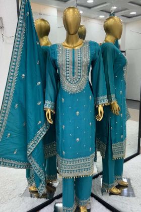 Blue Color Designer Collection Embroidery Work Faux Georgette Plazzo Suit