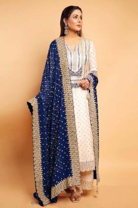 Blue Color Pure Chinnon Silk Eid Collection Embroidery Sequence Work Top Bottom