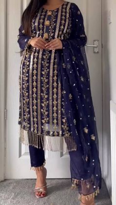 Dark Blue Color New Designer Long Top Sequence Work With Moti Latkan