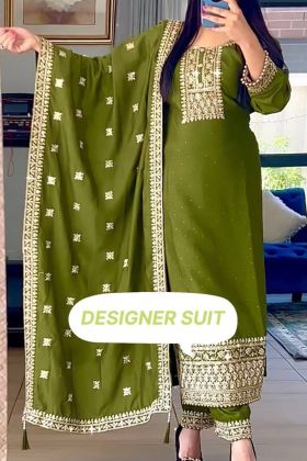 Green Coding Embroidery Work Pant Style Suit