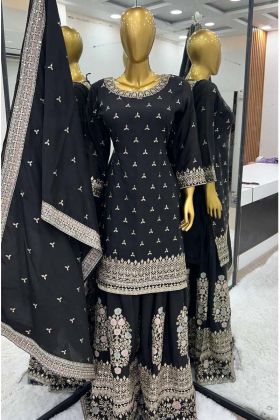 Heavy Chinon Silk Party Wear Sequence Work Black Color Sharara Suit