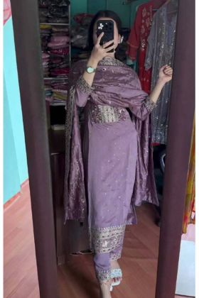 Light Purple Color Designer Party Wear Embroidery Work Readymade Top Bottom