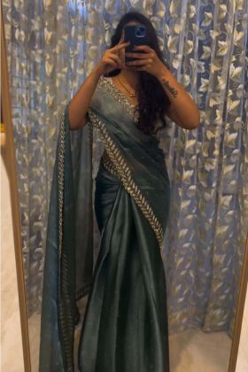 Mint Blue Color Pure Soft Zimmy Choo Sequence Work Party Wear Saree