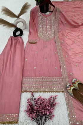 Pink Color Designer Collection Embroidery Work Faux Georgette Plazzo Suit