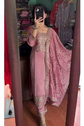 Pink Color Designer Party Wear Embroidery Work Readymade Top Bottom