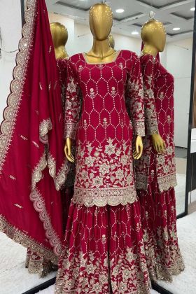 Pink Color Faux Georgette Embroidery Work Weeding Wear Sharara
