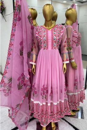 Pink Color Faux Georgette New Designer Party Wear Gown