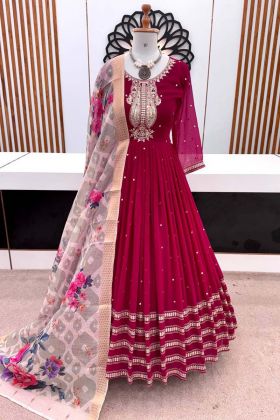 Pink Color Festive Special Sequence Work Faux Georgette Gown