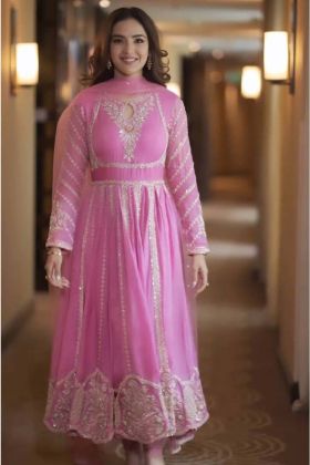 Pink Color New Design Party Wear Sequence Work Gown