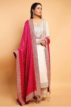 Pink Color Pure Chinnon Silk Eid Collection Embroidery Sequence Work Top Bottom