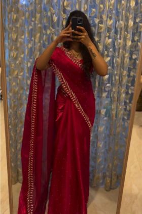 Pink Color Pure Soft Zimmy Choo Sequence Work Party Wear Saree