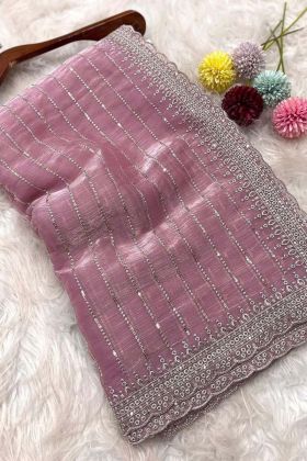Pink Color Soft Zimmy Choo Silk Sequence Work Party Wear Saree
