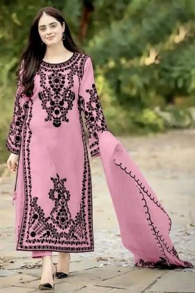 Pink Faux Georgette Embroidery Work Pant Style Suit