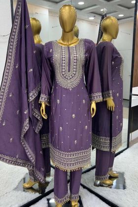 Purple Color Designer Collection Embroidery Work Faux Georgette Plazzo Suit