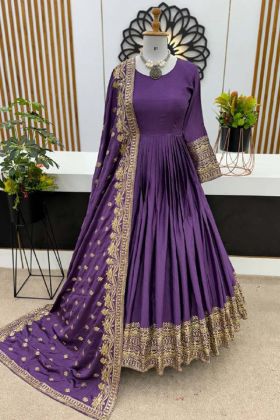 Purple Color Heavy Chinon Silk All Festive Special Gown