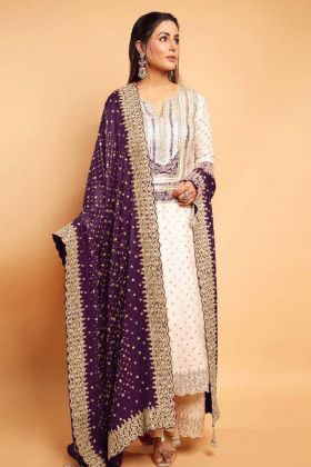 Purple Color Pure Chinnon Silk Eid Collection Embroidery Sequence Work Top Bottom