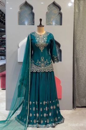 Rama Green Color Pure Chinon Silk With Heavy Embroidery Work Pakistani Suit
