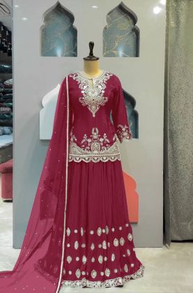 Rama Pink Color Pure Chinon Silk With Heavy Embroidery Work Pakistani Suit