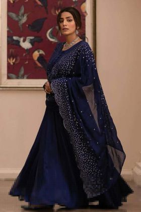 Royal Blue Color Weeding Special Faux Georgette Gown