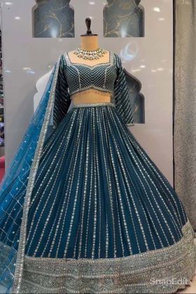 Royal Dark Blue Color with Embroidery Sequence Work Lehenga Choli.