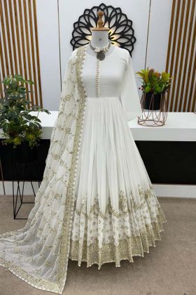 White Color All Festve Special Faux Georgette Gown