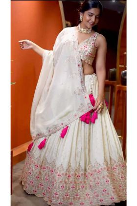 White Color New Festival Collection Lehenga Choli With Heavy Sequence Work.