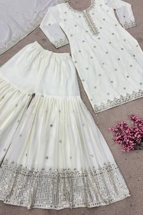 White Sequence Work Sharara With Tunic Top